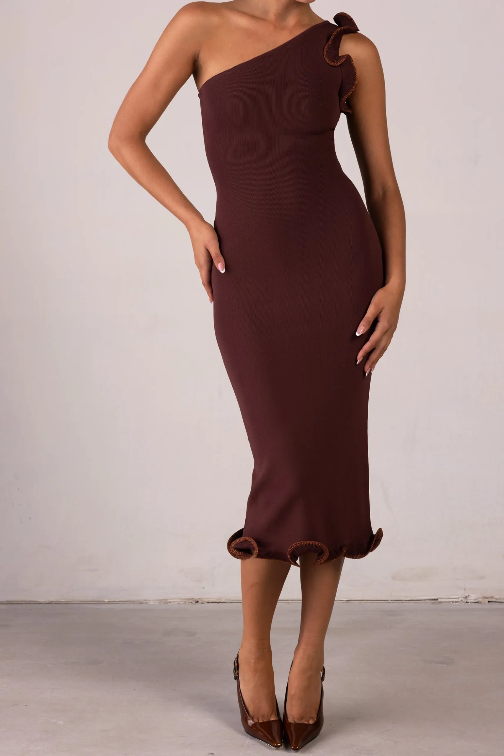 Ruffle Hem One Shoulder Dress